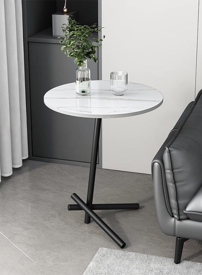 Mobellya Modern Round Side Table with Marble-Top and Black Metal Base - Image 1